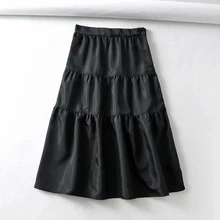 Винтажная Женская юбка, английская элегантная сатиновая плиссированная юбка с высокой талией, faldas mujer moda, Повседневная шикарная Женская длинная юбка, ropa mujer