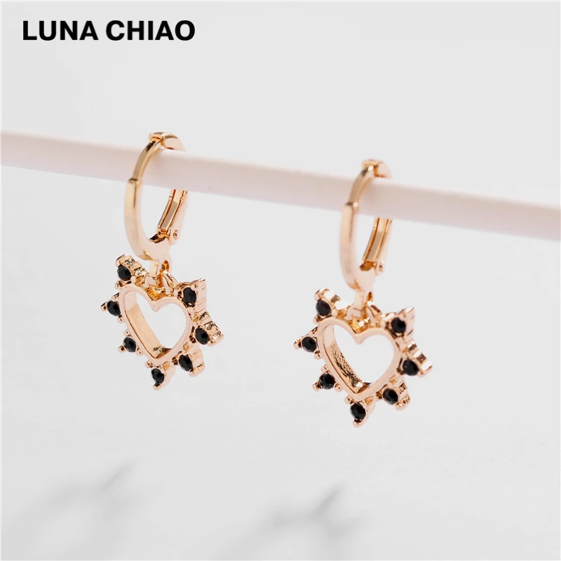 

LUNA CHIAO New Designs Jewelry Heart Pendant Mini Drop Earrings Huggies Earring for Women