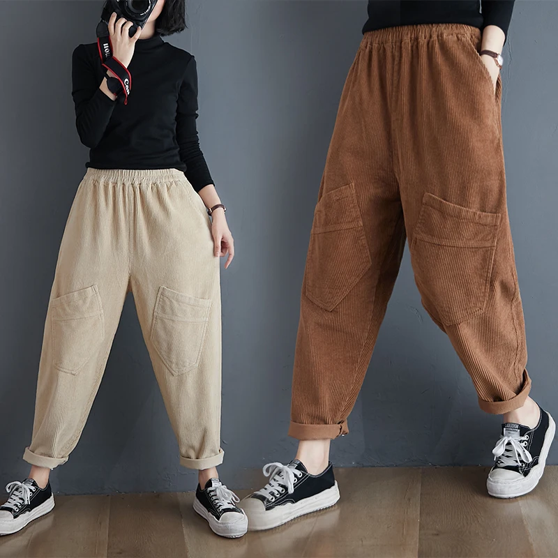 Plus Size Corduroy Harem Pants Women 2020 Autumn Winter Elastic High Waist Loose Casual Capri Pants All-match Slim Baggy Pants Plus Size Corduroy Harem Pants Women 2020 Autumn Winter Elastic High Waist Loose Casual Capri Pants All-match Slim Baggy Pants