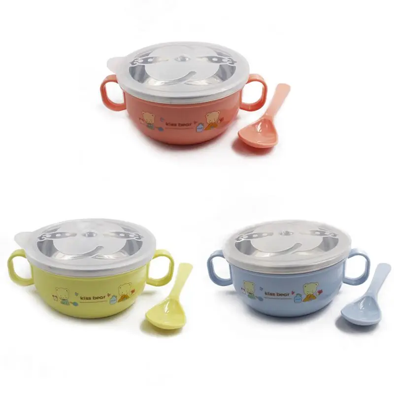 

Baby Food Storage Cartoon Pattern Bowl Spoon Set For Kids Children Tableware Stainless Steel Dinnerware Feeding 1-6T