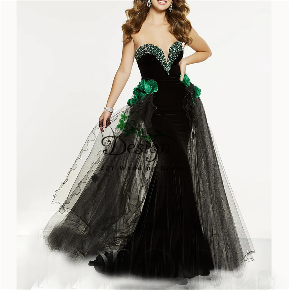 Vestidos De Fiesta De Noche с сердцевидным вырезом, Русалка, Аппликации, цветы, атласный и тюлевый свернутый вечернее платье для выпускного вечера