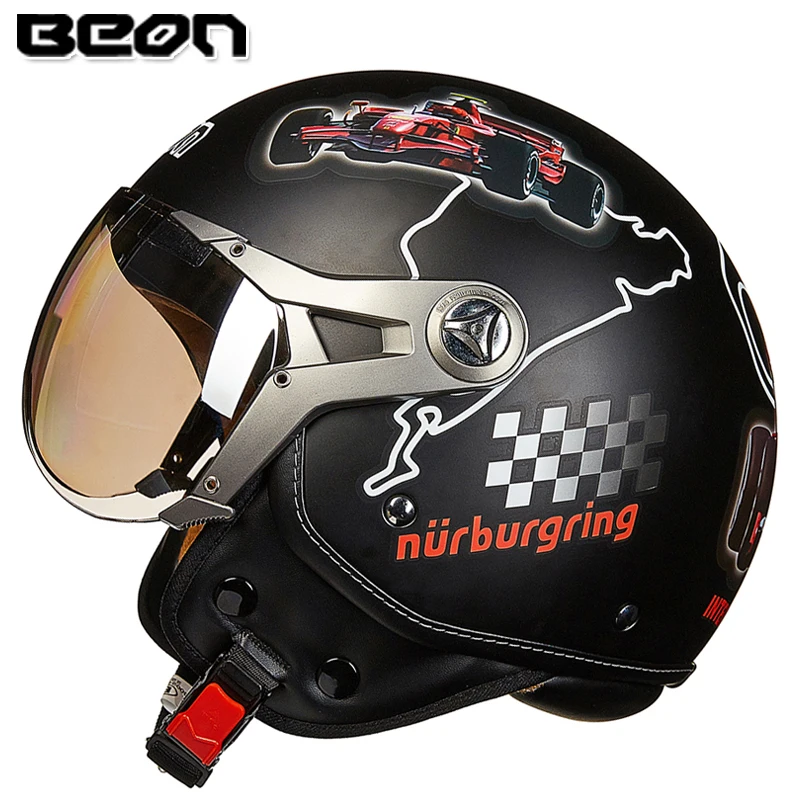 Matt Black Racing BEON мотоциклетный шлем мотоциклетный скутер 3/4 с открытым лицом halmet Кроссовый винтажный шлем мотоциклетный шлем Casco Motocicleta Capacete - Цвет: Matt Black Racing