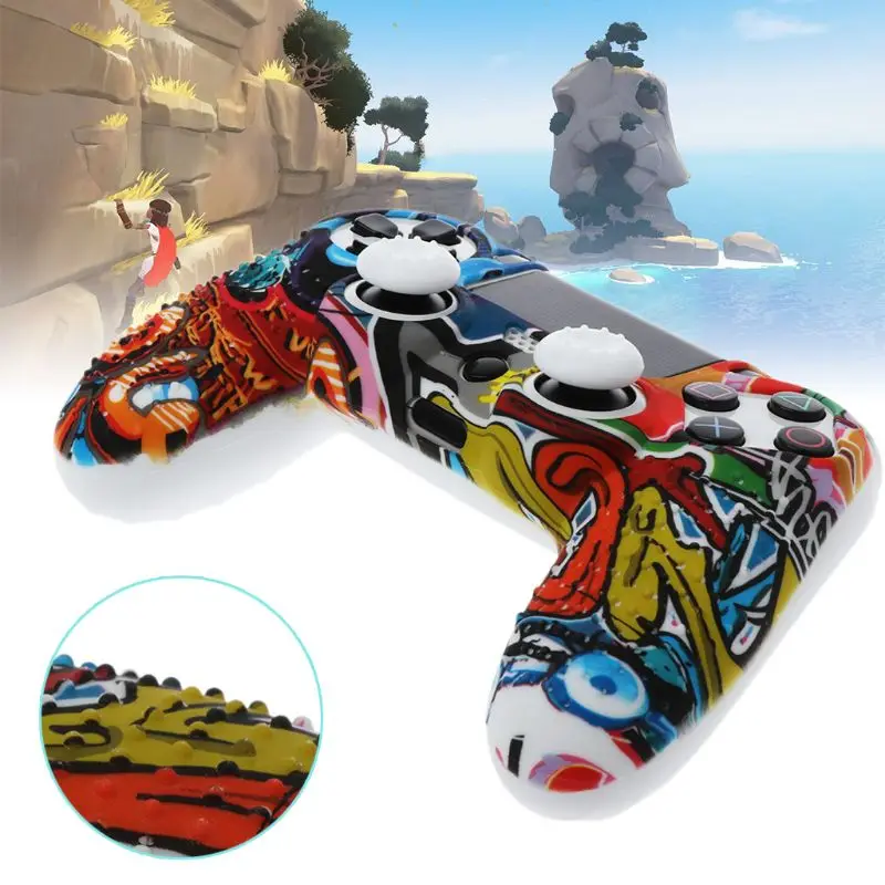 

Anti Slip White Silicone Case Cover w/Grip Cap For Playstation PS4 Controller for PS4/PS4 Slim/PS4 Pro controller