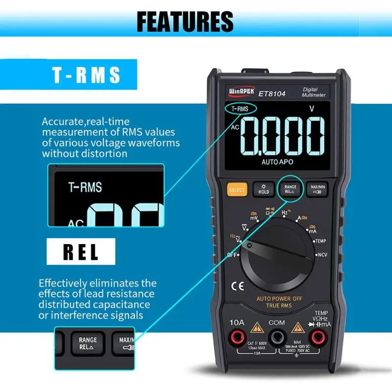 ET8104 3 9/10 мультиметр 9999 True RMS автоматическое сканирование цифровой измерительный прибор с ЖК-дисплеем