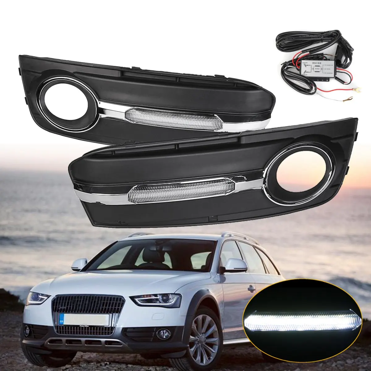 

Auto Flashing 2pcs/ Set LED DRL For Audi A4 B8 2009 2010 2011 Daytime Running Lights Daylight Fog Lamp cover hole Car Styling