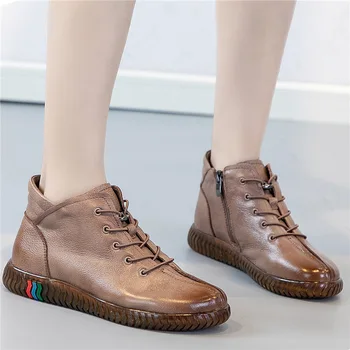

new soft soled women's boots top layer leather short boots leisure warm Martin boots original handmade women's shoes