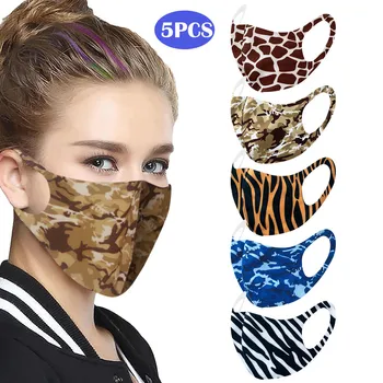 

5PC Adult Print Ice Silk Protective Mouth Mask Washable Against Dusts And Haze Masks Reusable Breathable Seamless Respirator