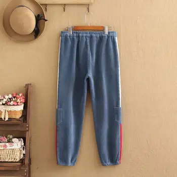 

Extra-large casual trousers winter new product extra-thick elastic waist corduroy nine-point trousers women's Harem trousers in