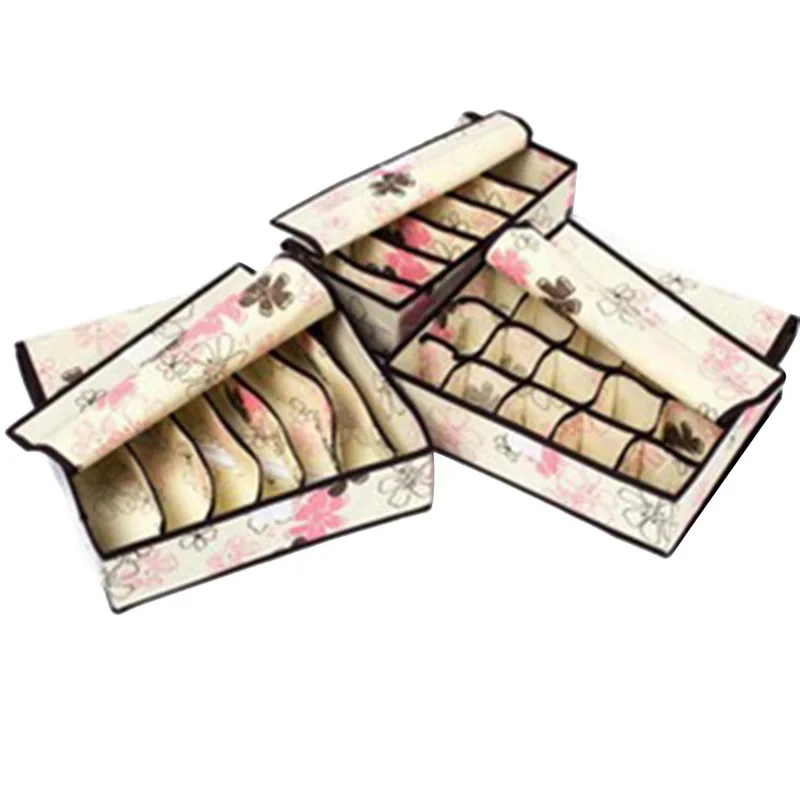 E3 3pcs set Многоразмерный органайзер для бюстгальтера, нижнего белья, складная домашняя коробка для хранения, нетканый шкаф, ящик для шкафа, органайзер для шарфов, носков - Цвет: E3 3pcs set