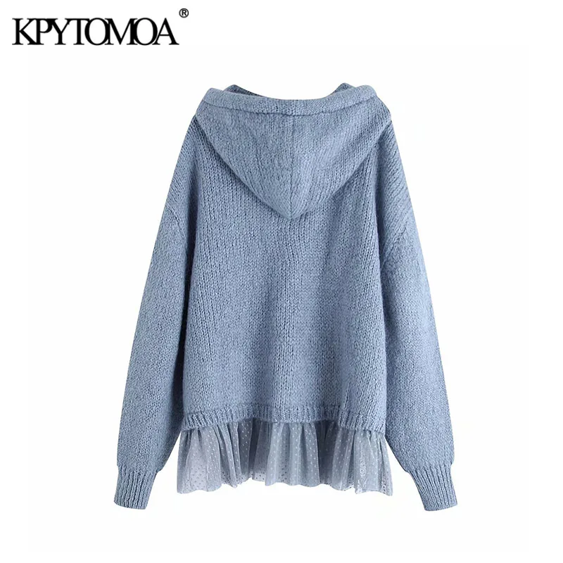  Vintage Stylish Patchwork Loose Knitted Sweatshirts Women 2020 Fashion Hooded Long Sleeve Female Pu