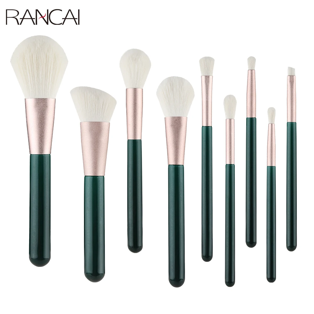 Rancai 9pcs Makeup Brush Set Green Profession Powder Foundation Concealer Eyeshadow Blush