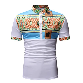 

African National Man Dashiki Stand Collar Bazin Riche Printed Polo Shirt Summer Button Male Ethnic Traditional Africa Top Tees