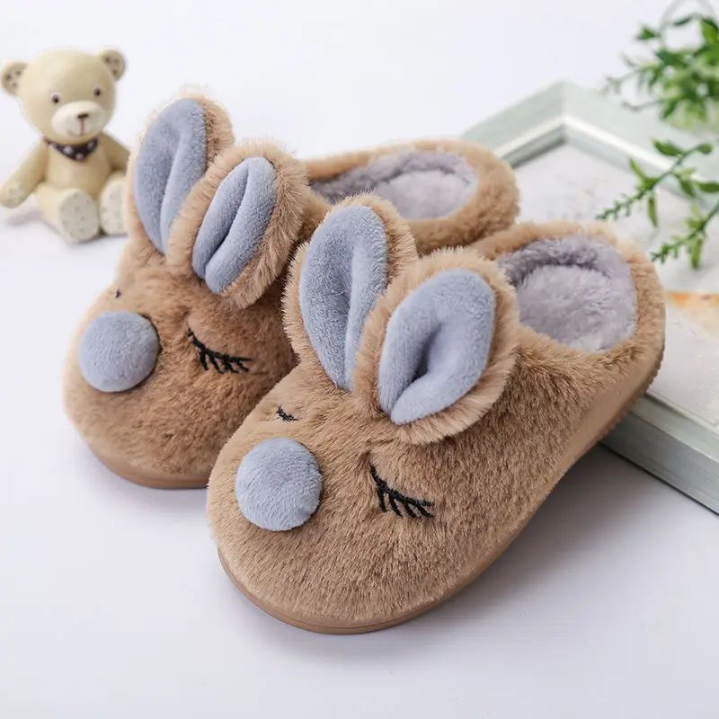 

Plus size 24-45 family indoor fuzzy slippers children winter fur shoes flat anyi-slip boys sewing plush slippers