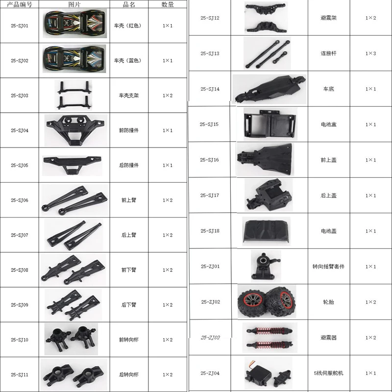 XLH 9125 1/10 Xinlehong RC Car Spare Parts-01:25-SJ01~25-ZJ06 shell arm bumper Steering cup servo Differential wheel bracket etc | Игрушки и