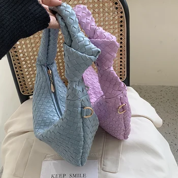 

casual leather woven hobos women shoulder bags designer handbags candy color luxury ladies shoulder crossbody bags large totes