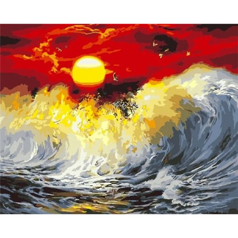 5D DIY Diamond Painting Full Square Round Diamond Embroidery Landscape Wave Picture Diamond Mosaic Home Decoration Gift