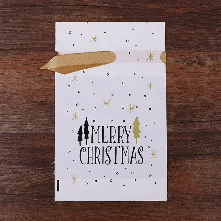 Golden Christmas 50/100p 23x15 см Рождественская пластиковая сумка на шнурке для конфет и печенья закуски день рождения Свадебный декор Подарочная сумка новогодние подарки - Цвет: Golden Christmas