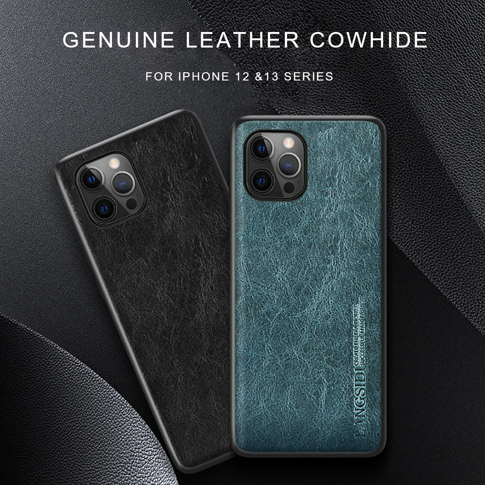 

LANGSIDI Genuine Leather phone case for iphone 13 pro max 12 pro max 13 mini 11pro XR X XS max Luxury shockproof leather covers