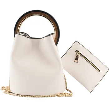 

Women Fashion Western Concise Elegant Bucket Bag Set with Coin Bag Mini Shoulder Ring Handle Handbag Tote Bag Lady Composite Bag