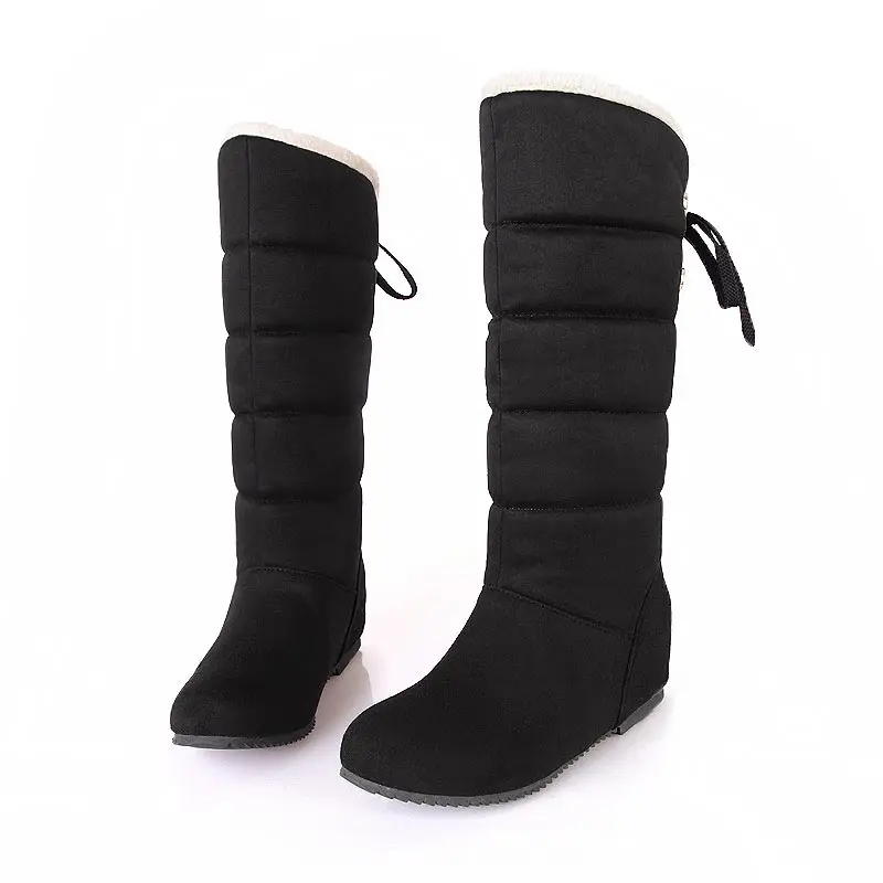 Женские зимние ботинки однотонные теплые бархатные зимние ботинки г. Новое поступление, женская обувь пикантная обувь до середины икры на шнуровке женские ботинки - Цвет: Black
