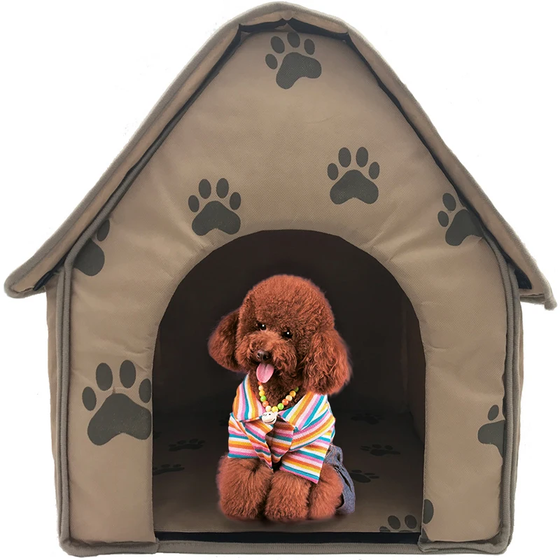 Pordable Dog Bed House Paw Sleeping Beds Puppy Kennel Outdoor Travel Warm Tent House for Dogs Pet Supplies Print Small Dog Cloth