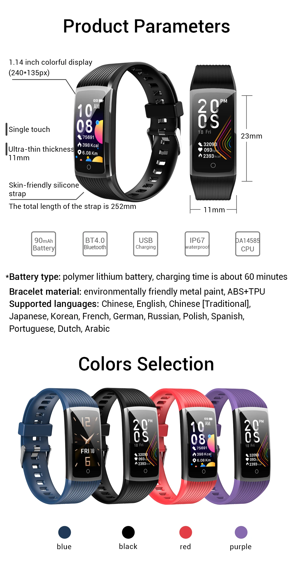 Умный Браслет R12, спортивные часы, фитнес-трекер, пульсометр, кровяное давление, ip67, водонепроницаемый браслет для телефона HuaWei Honor 5