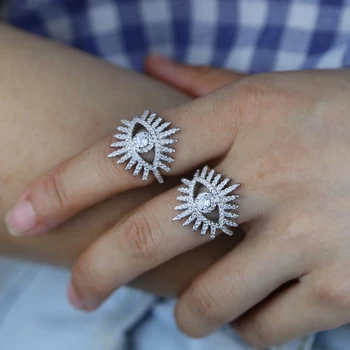 

silver color sparking bling 5A clear cubic zirconia eyelash turkish evil eye lucky girl finger ring