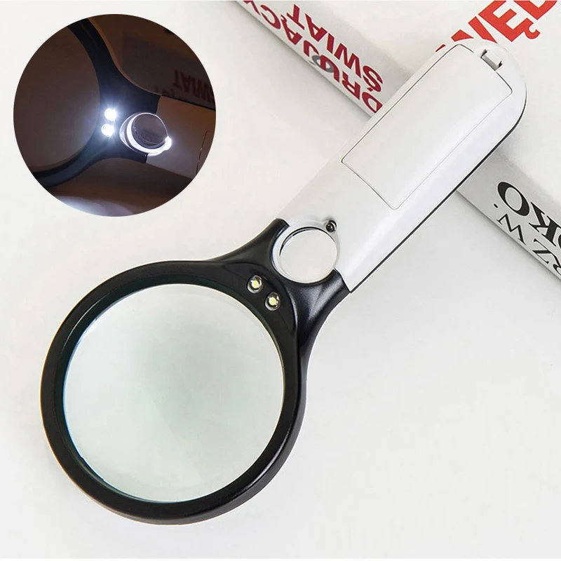 

3X 45X Handheld Illuminated Magnifier Microscope Magnifying Glass Repair Tool With 3 LED Reading Map Jewelry for Seniors loupe