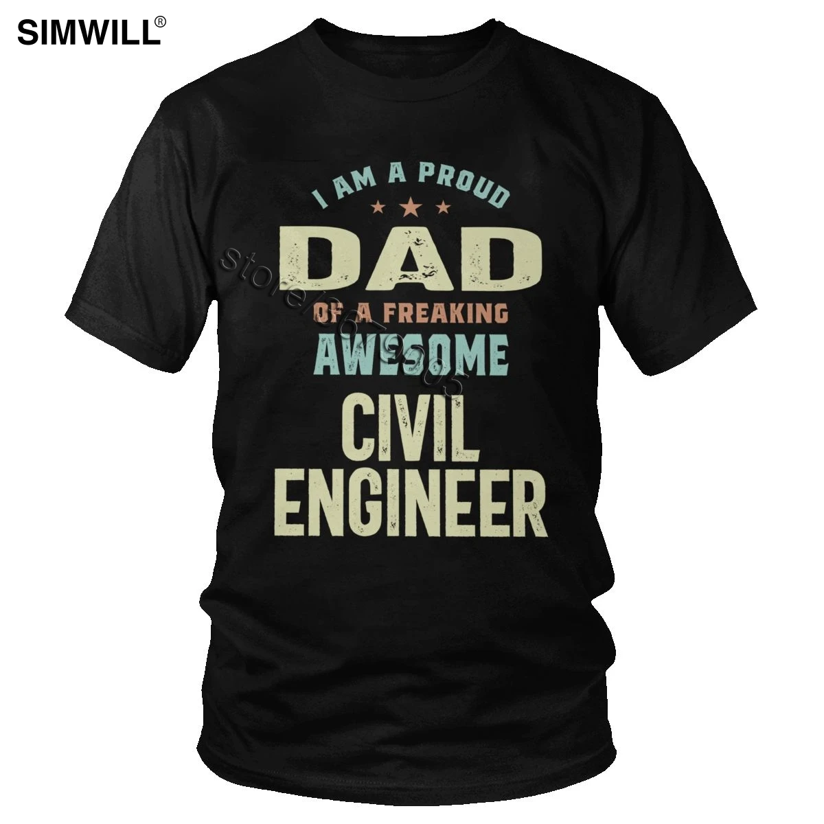 Vintage Proud Dad Of A Civil Engineer T-Shirt Awesome Short Sleeve Cotton Tshirt Personalized Adult T Shirt Summer Tee Gift Idea |