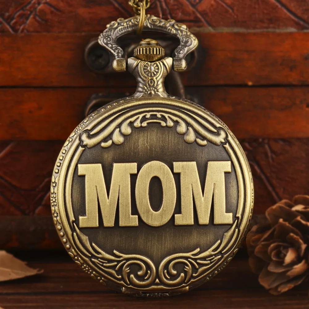 

IBEINA Pocket Watches Vintage School MOM Pocket Watch Quartz With Chain Necklace Pendent For Men