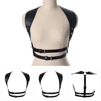 

Black Leather Harness Lingerie Cage Top Punk Bondage Waist Sexy Suspender Body Unisex Clothing Night Rave Adjust Bra Chest Belt
