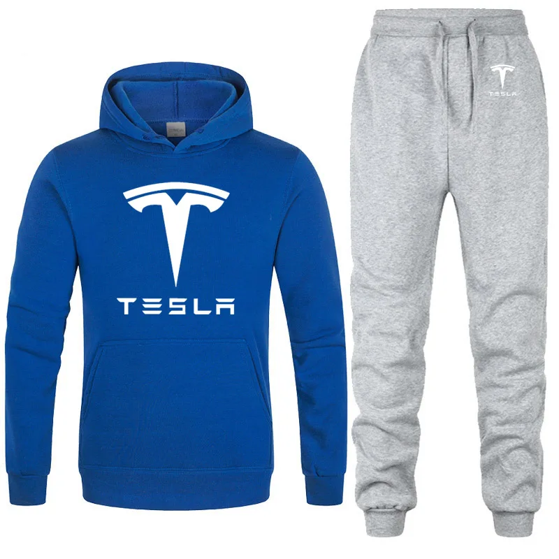 Мужские толстовки с капюшоном и логотипом Tesla, унисекс, модная мужская толстовка с капюшоном в стиле хип-хоп, harajuku, повседневные флисовые худи, штаны, костюм из 2 предметов