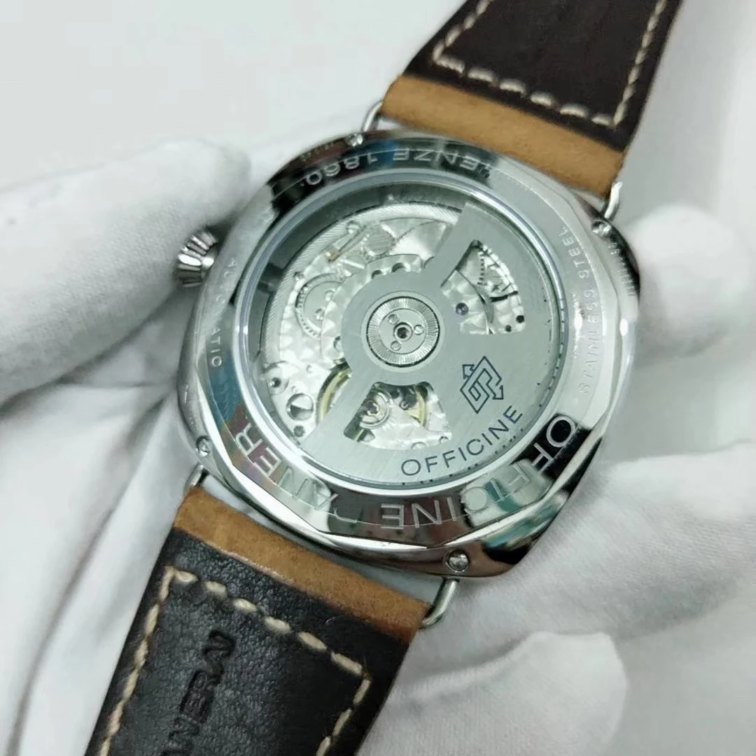 Роскошные брендовые Новые Мужские автоматические механические сапфировые часы из нержавеющей стали, серебристые, черные, коричневые кожаные спортивные часы, ограниченное количество AAA