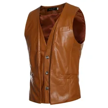 EBay Spring And Autumn New Style Simple Men-Style Retro Fake Two-Piece Design Casual Slim Fit Leather Waistcoat Coat