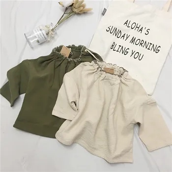 

WLG Girls Blouses Kids Casual Shirts Spring Cotton Linen Beige Green Shirt Baby Girl Casual Tops Children Clothes for 1-6 Years