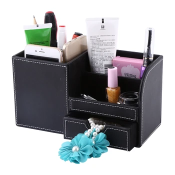 

1Pc Wooden Leather Multifunction Desk Stationery Organizer Storage Box Multi Grids Pen Pencil Holder Case