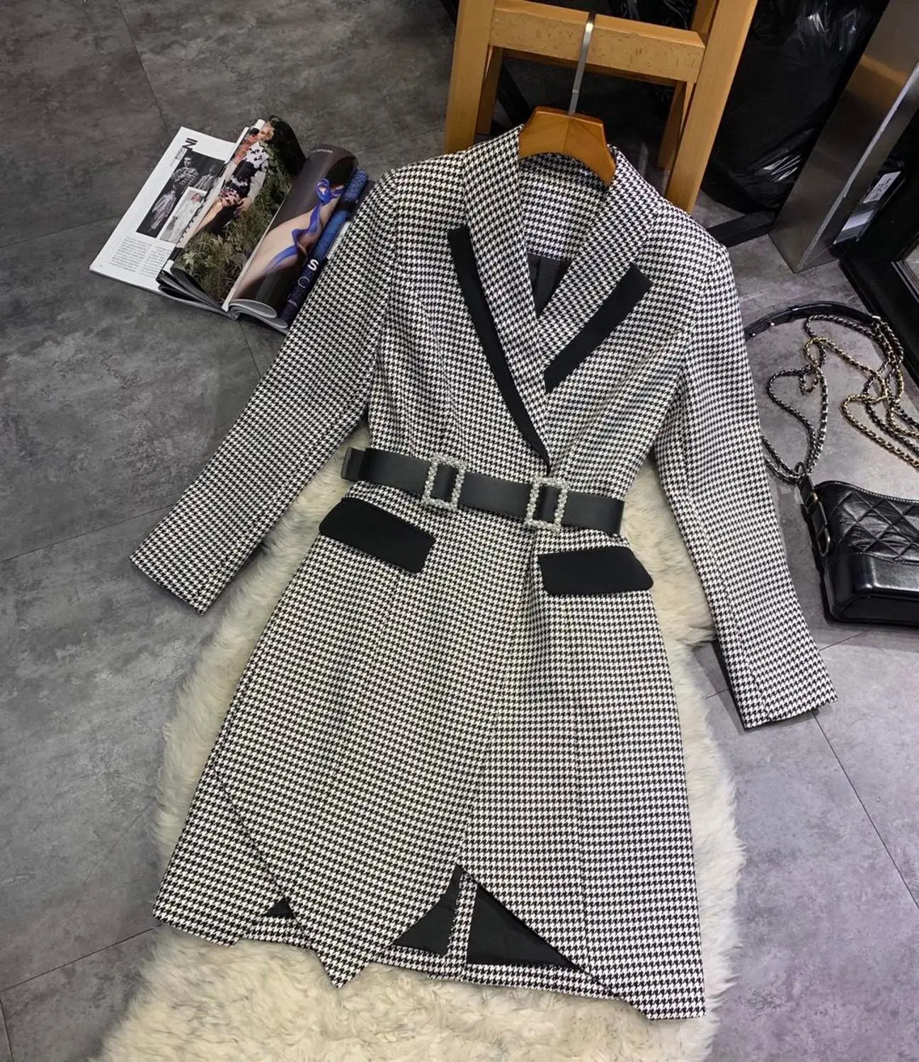 

vintage new women plaid dress female long sleeve OL dress with the belts gdnz 8.22