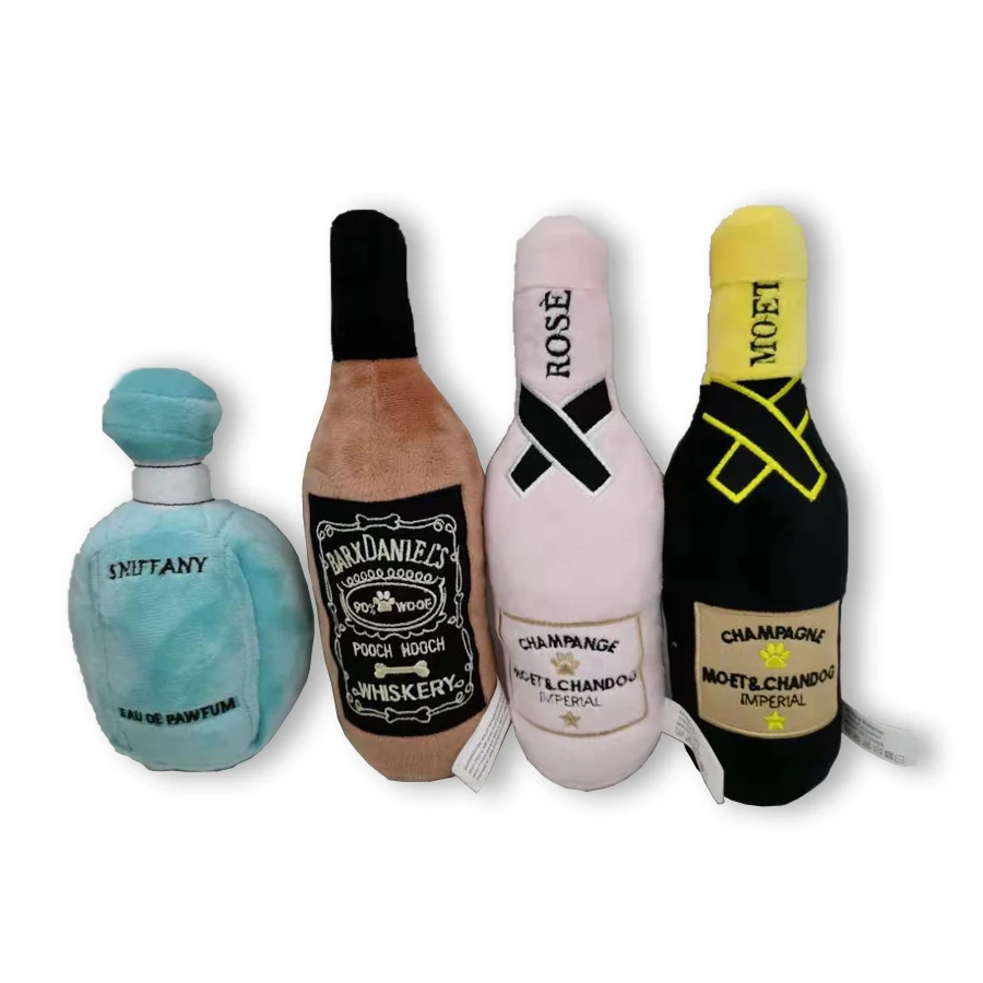 Luxury Pet Dog Toys Durable Plush Wine Bottle Squeaky Toys For Dog Gift Plush Perfume Dog Toys With Squeaky 3