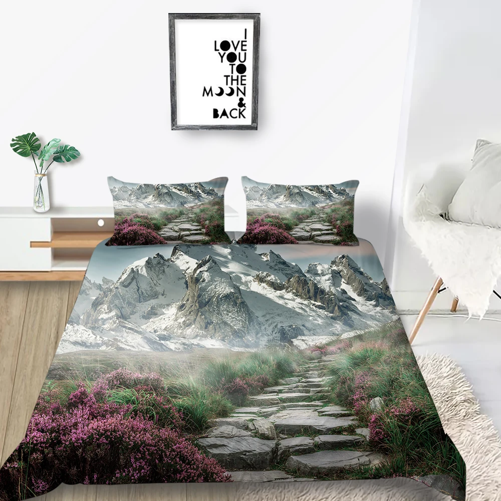 Mountain Range Bedding Set Queen Beautiful Floral Duvet Cover