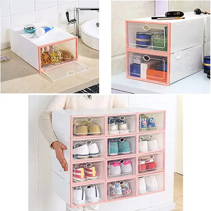 

3pc Large Size Drawer Transparent Plastic Shoe Storage Box Eco-Friendly Case Rectangle PP Organizer Thickened Drawer Foldable