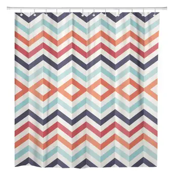 

Shower Curtain Colorful Retro 3D Optic Effect Geometric Shapes File Layered Home Bathroom Decor Polyester Fabric Waterproof Set