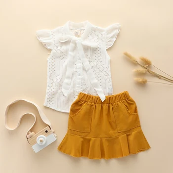 

Fashion Baby Girls Clothing Sets Summer Slim Thin Cool Lace Floral Casual T shirt Tops+Shorts Sashes Kids Outfits Set White