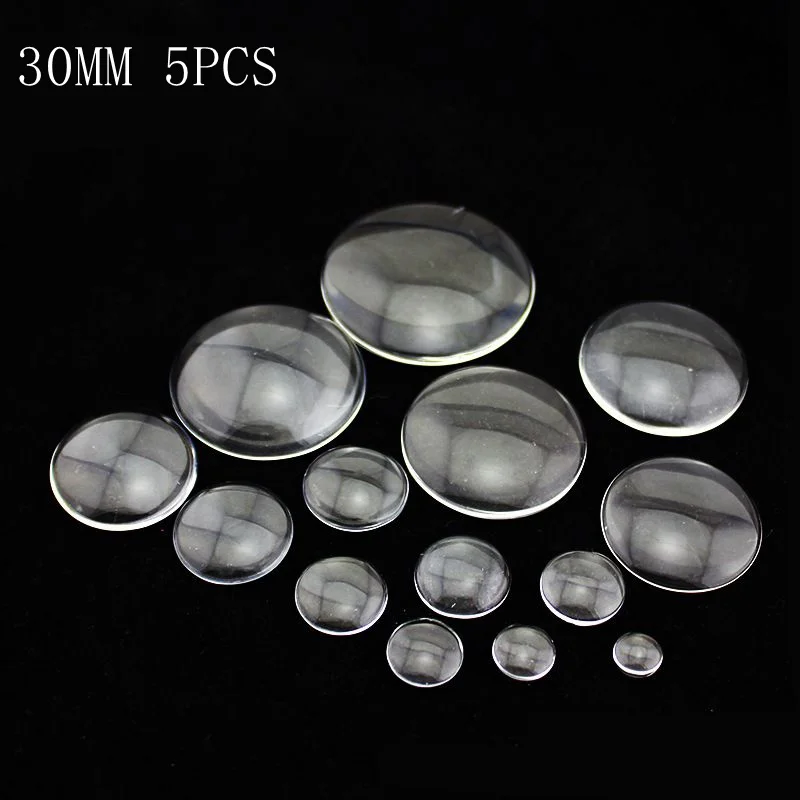 30MM 5PCS 6 мм-50 мм круглый плоский прозрачный стеклянный кабошон с плоской задней частью для подвесного лотка для самостоятельного изготовления ювелирных фотографий высокого качества, промотирование потери денег - Цвет: 30MM 5PCS