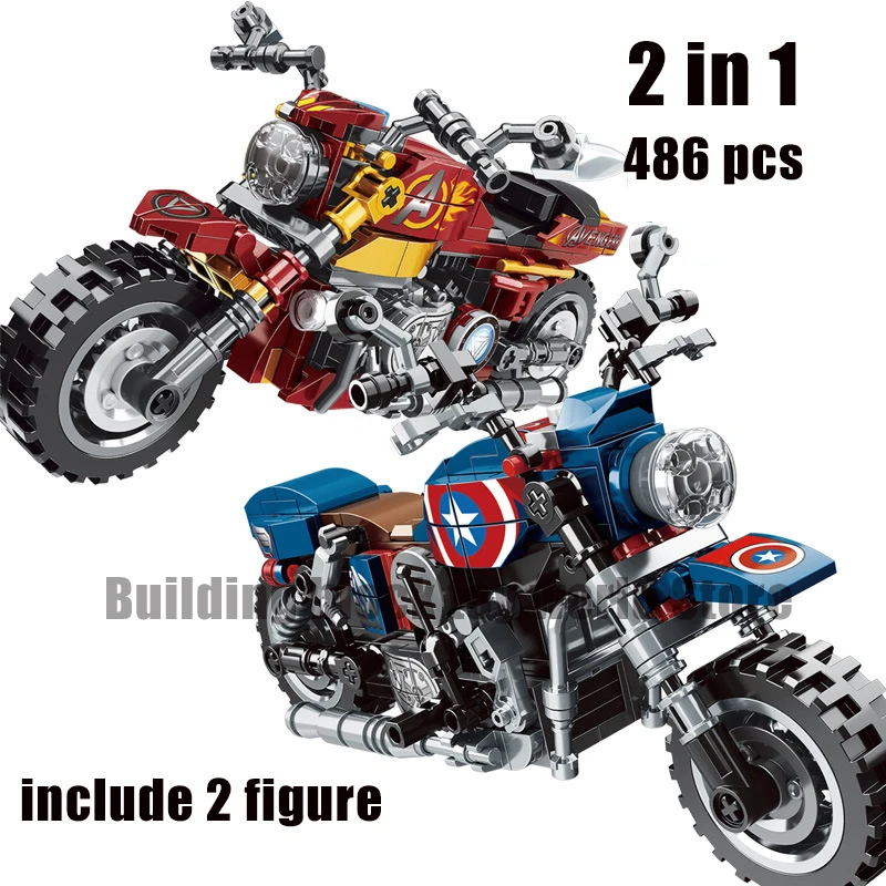 

2020 new superhero 2 in 1 Serices classic movie steel motorcycle building block model set children's toys children gifts
