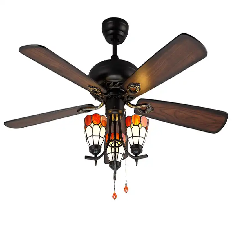 Decorative Wood Blades Ceiling Fan 5218 B Red Church Glass Shades