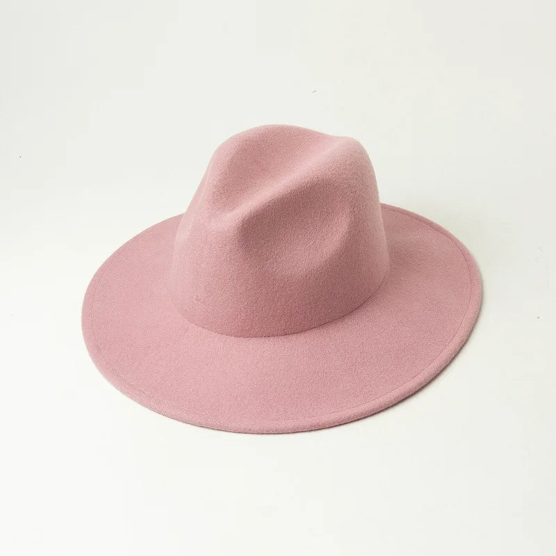 Сезон осень-зима; Новинка; модная обувь для отдыха; Чистый цвет шляпа с широкими полями детский шерстяной джазовый шляпа Федора Тип делового головного размер 53 см - Цвет: pink1