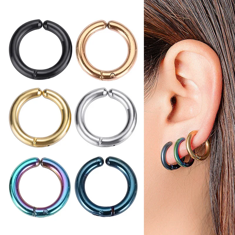 2 uds/1 par de acero inoxidable oído pendientes de Clip pendientes largos aretes pendientes para las mujeres hombre no Piercing ronda oreja círculo falso pendientes Punk Simple joyas oído
