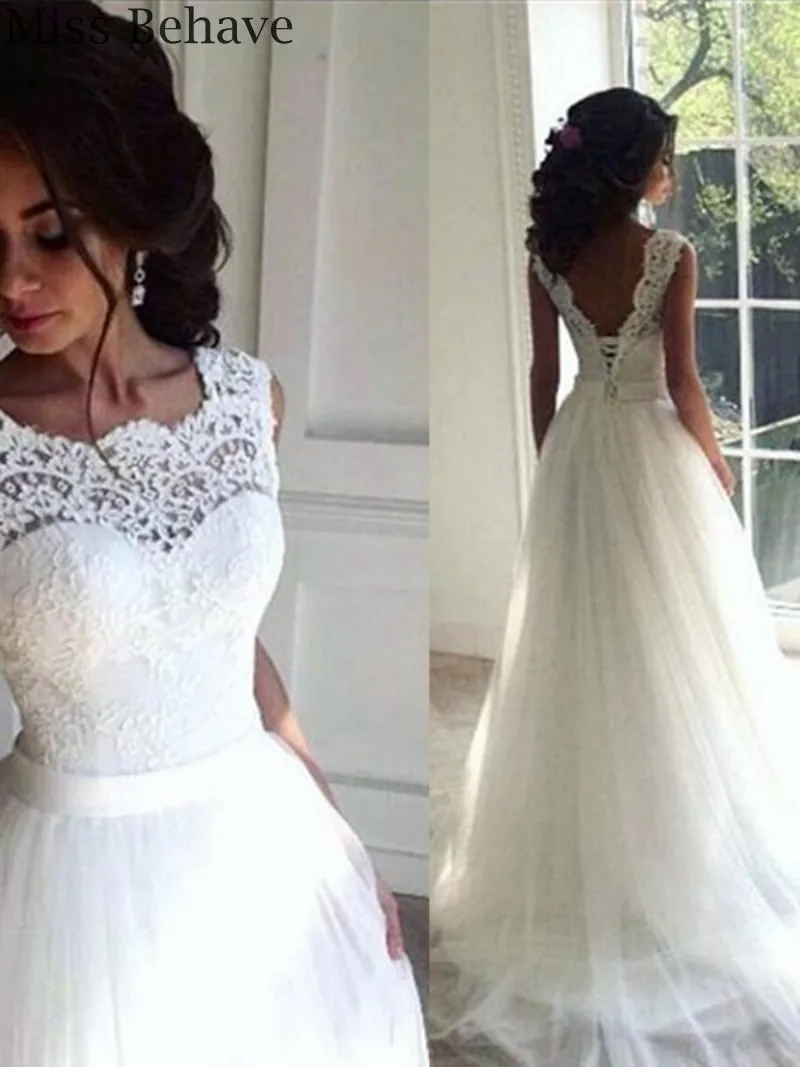 

DD JYOY 2019 Wedding Dress A Line Lace Body Elegant Wedding Gowns 2019 Lace Up Back with Train Plus Size Bridal Gown