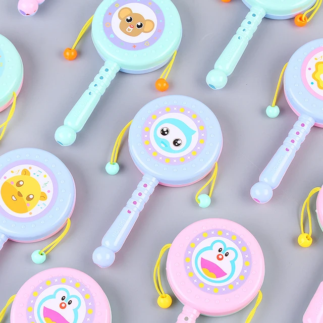 2 pcs Baby Cartoon Wooden Rattle Music Toys Kid Rattle Drum Musical Instrument Percussion Toys Child Early Education Tool Gifts 2