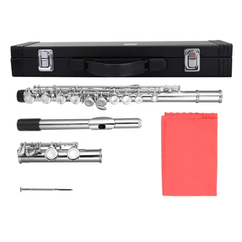 

16 Holes C Key Flute Nickel Plating Flutes for Beginner Band Performance Grading Test Woodwind Instrument